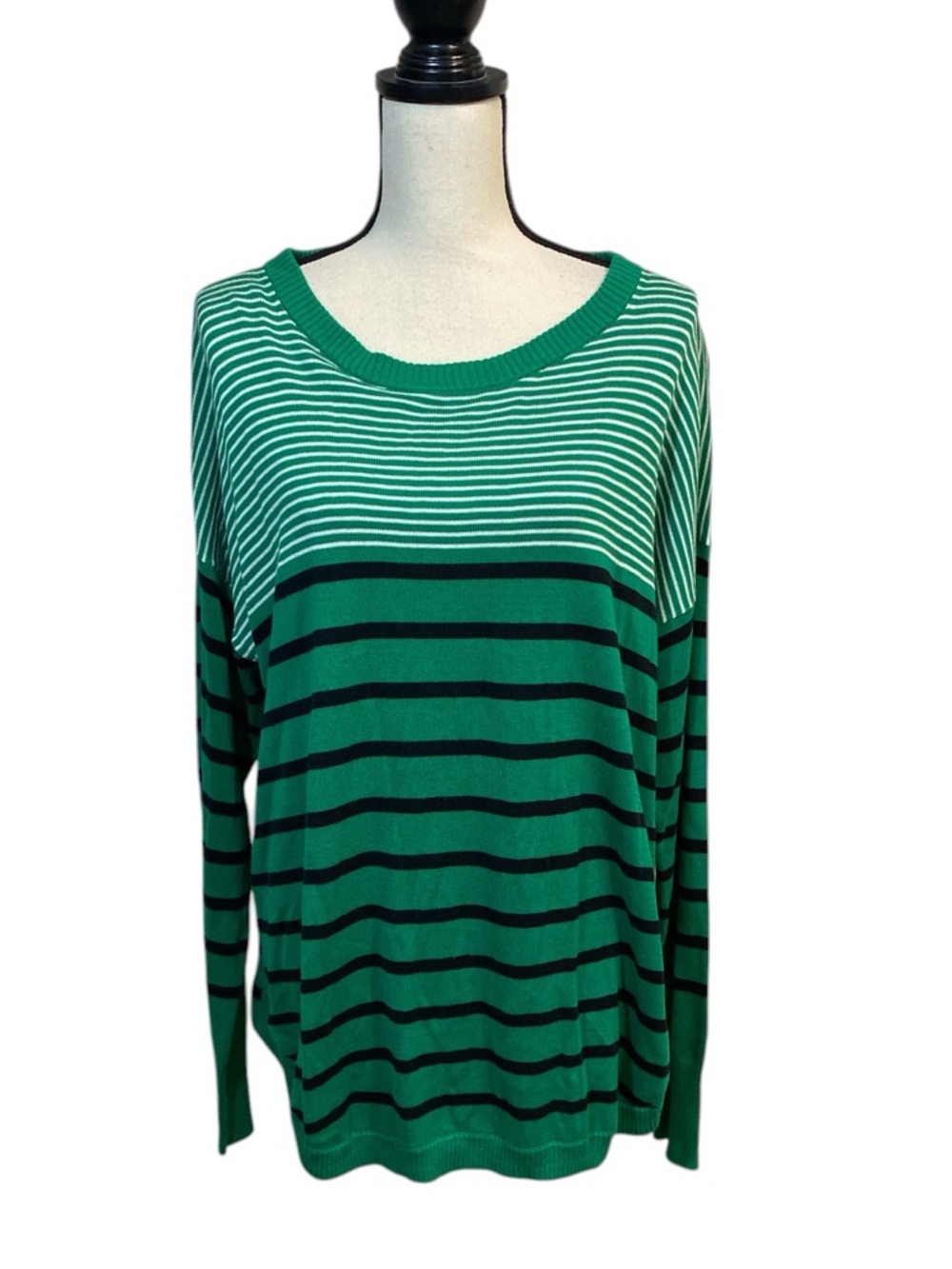 Crown & Ivy Green Nautical Stripe Drop Shoulder Sweater Size XL